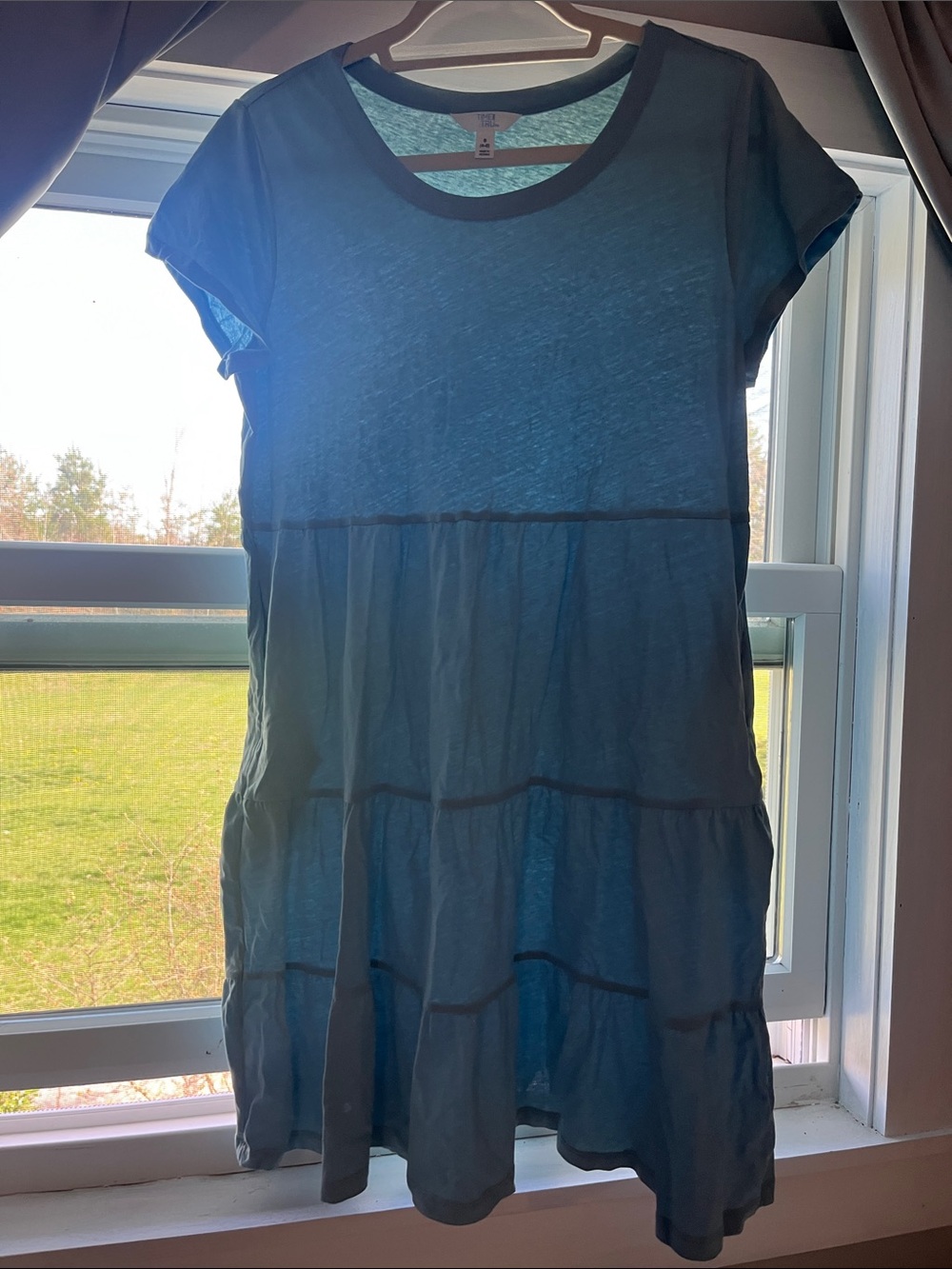 Time and Tru Teal Blue Tiered Short Sleeve Dress